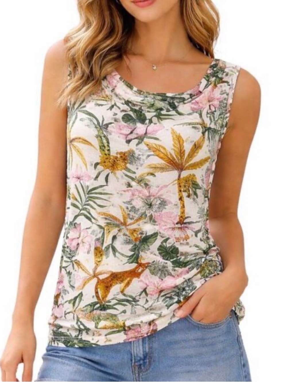 NEW Rachel Zoe Cheetah Jungle Linen Sleeveless Top Large new with tags